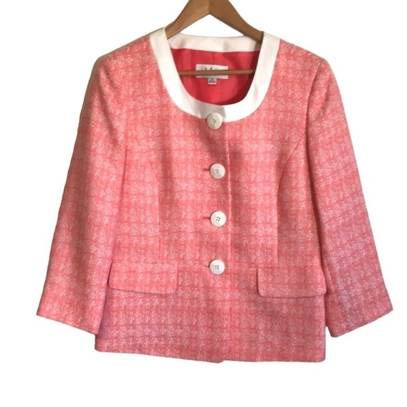 Nwt Le Suit tropical blooms papaya white blazer jacket size 10 - Picture 1 of 11